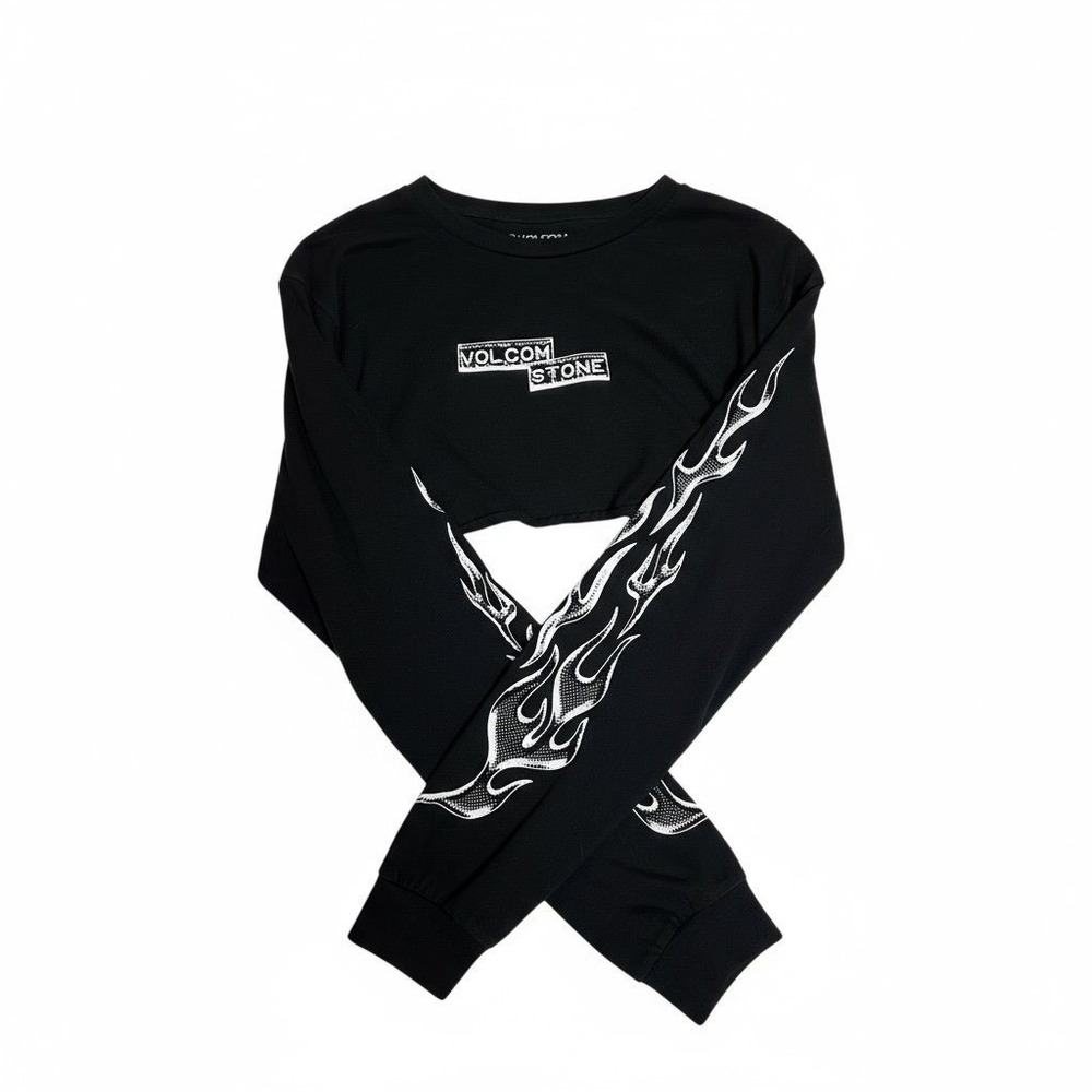 Volcom Stone Black Flame Long Sleeve Crop Top Streetwear Grunge Y2K M